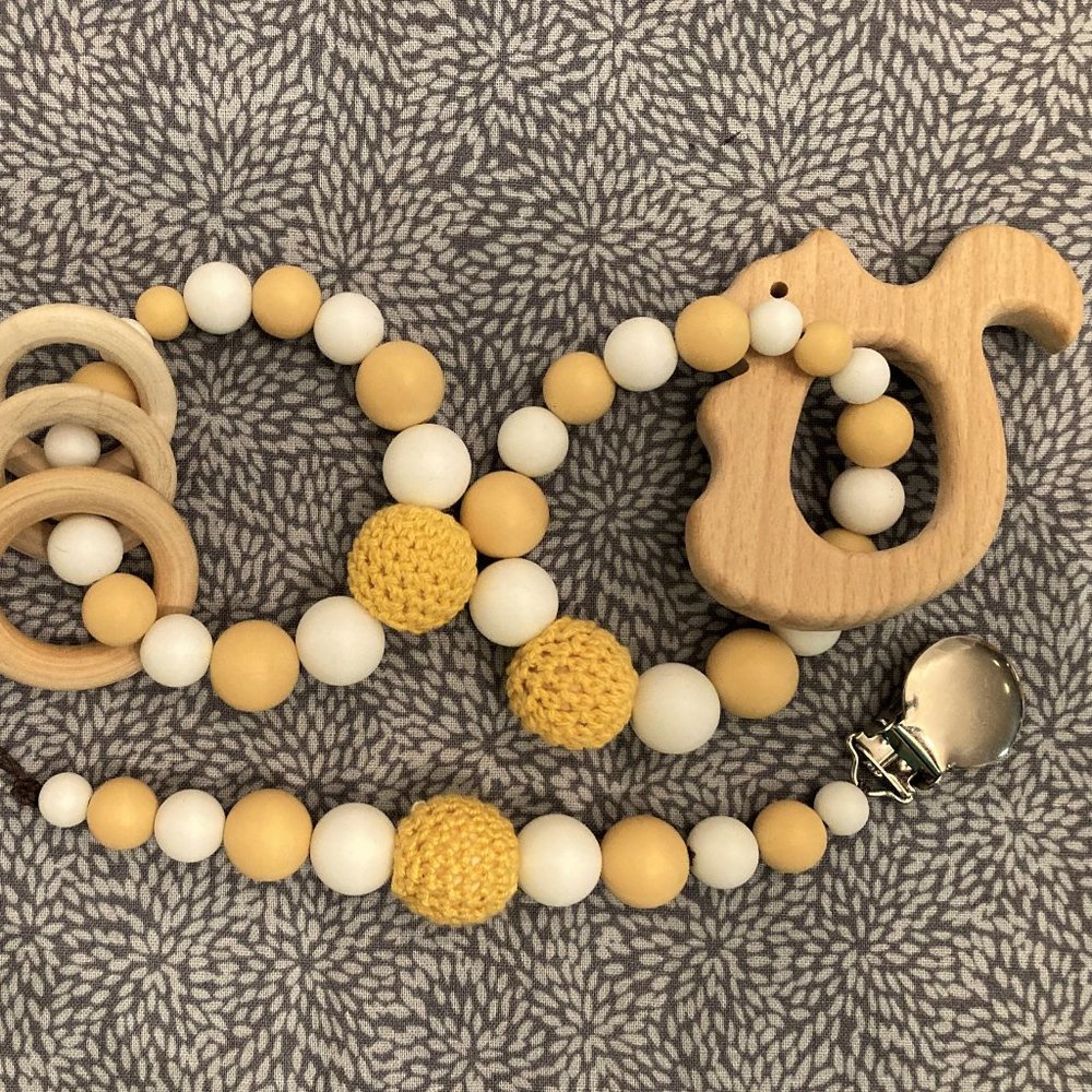 Silicone/Wood Pacifier Dummy/Clip Teething Rings